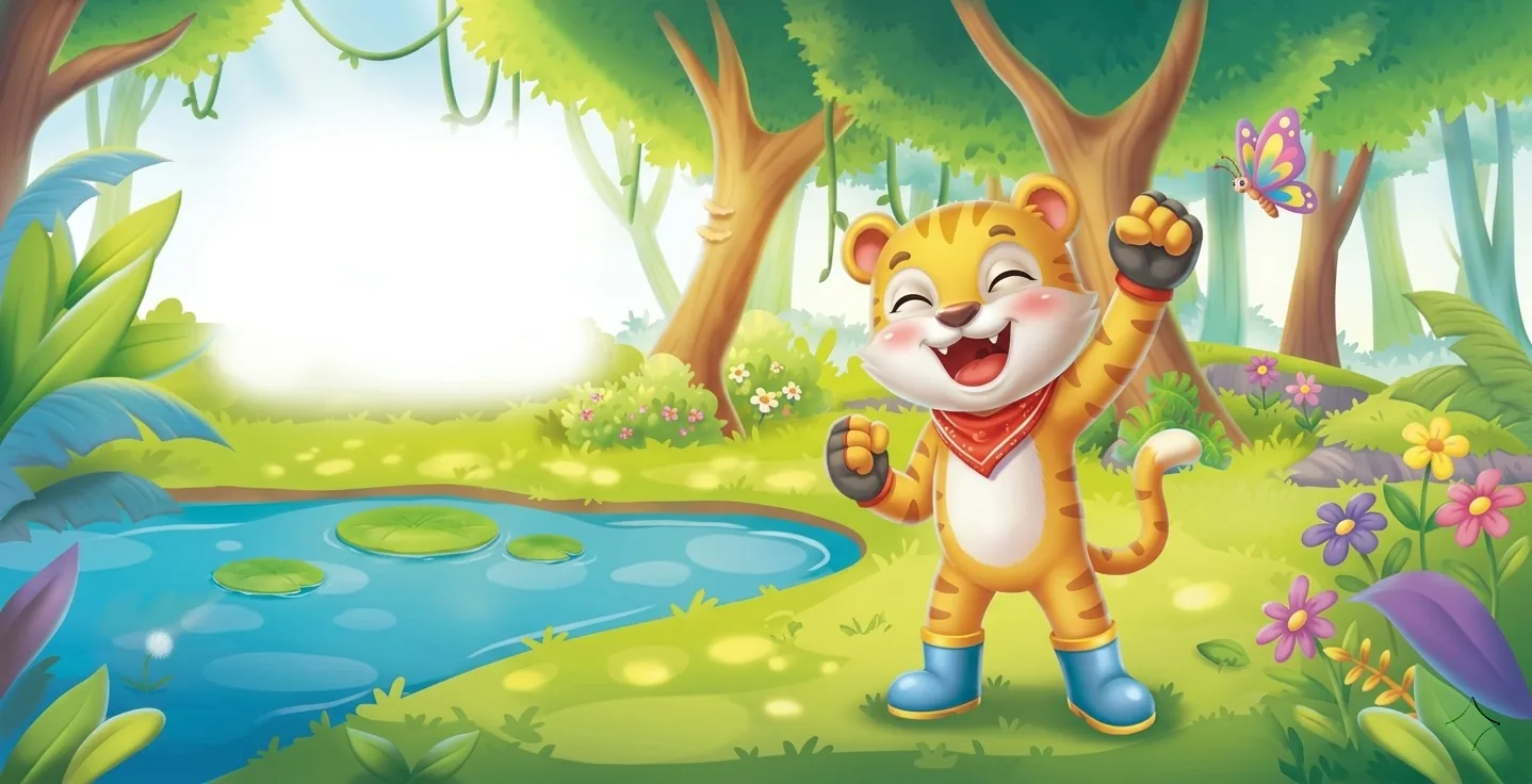Siso the tiger confidently chooses his path in a magical forest — a symbol of every child empowered to make their own decisions.